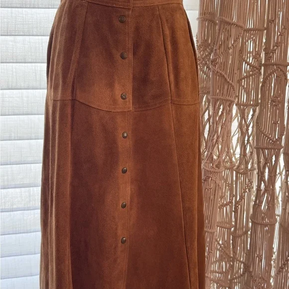 VINTAGE 70's western boho suede vest and midi skirt set - Picture 8 of 11